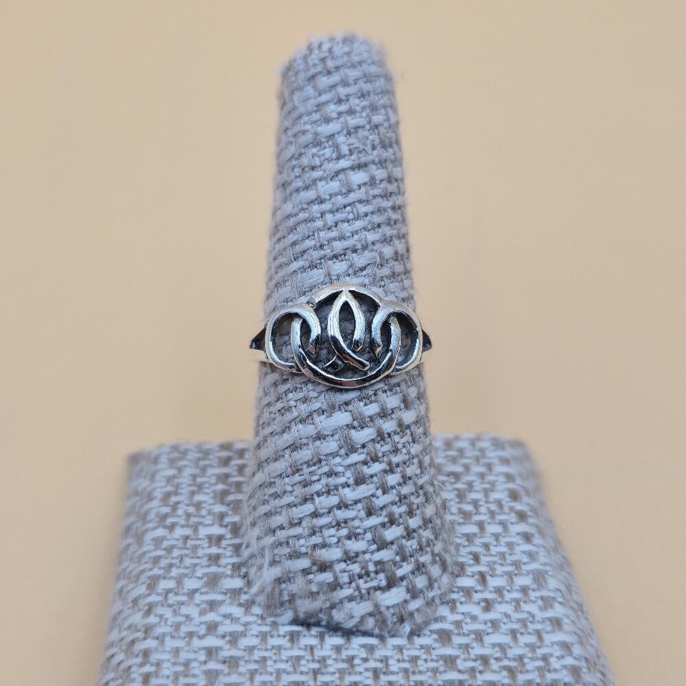 Size 8 Sterling Silver Jesus Fish Interlocking Pattern Band Ring A4977